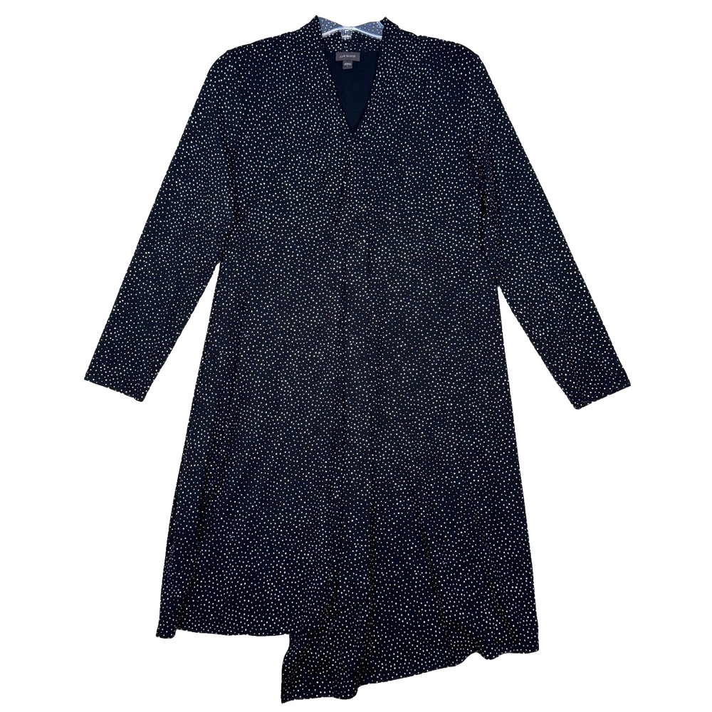 J Jill Dress Womens Large Black White Polka Dot Wearever Collection Shift Preppy